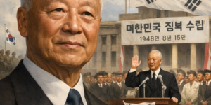 이승만 초대 대통령과 대한민국 정부 수립을 상징하는 역사적 이미지