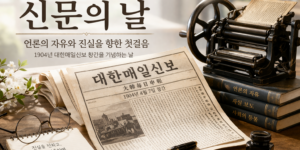 신문의 날 의미를 보여주는 옛 신문과 언론 역사 이미지
