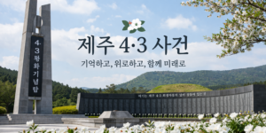 제주 4·3 평화공원의 추모 공간과 위령비를 표현한 이미지