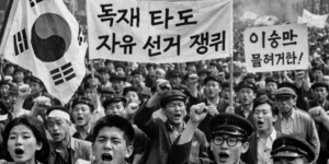 4·19 혁명 당시 학생과 시민들이 거리에서 시위하는 장면