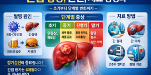 간암 원인과 단계별 증상 및 치료 방법을 설명하는 의료 인포그래픽